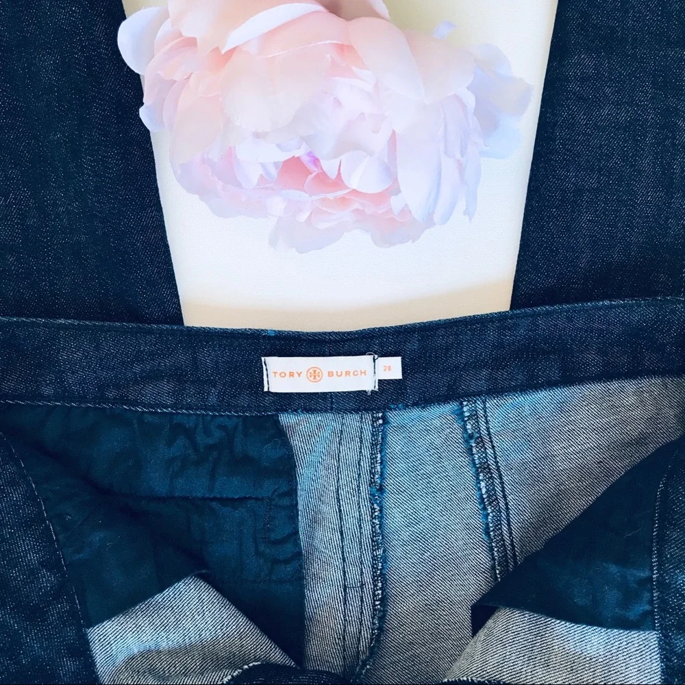 TORY BURCH Slim Cropped Stretch Twill Jeans Dark Wash